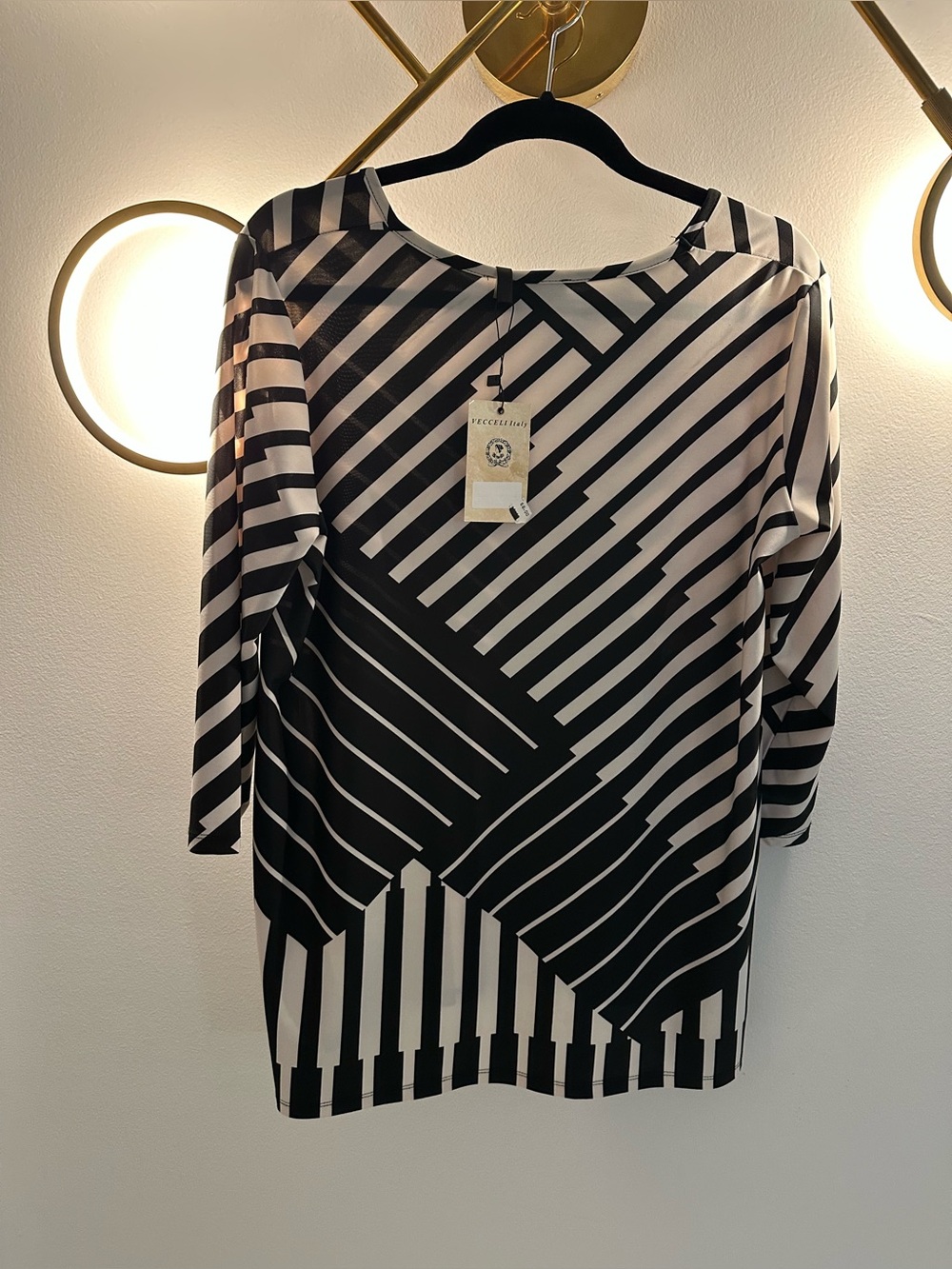 Vecceli Italy Black & White Striped Geometric Tunic